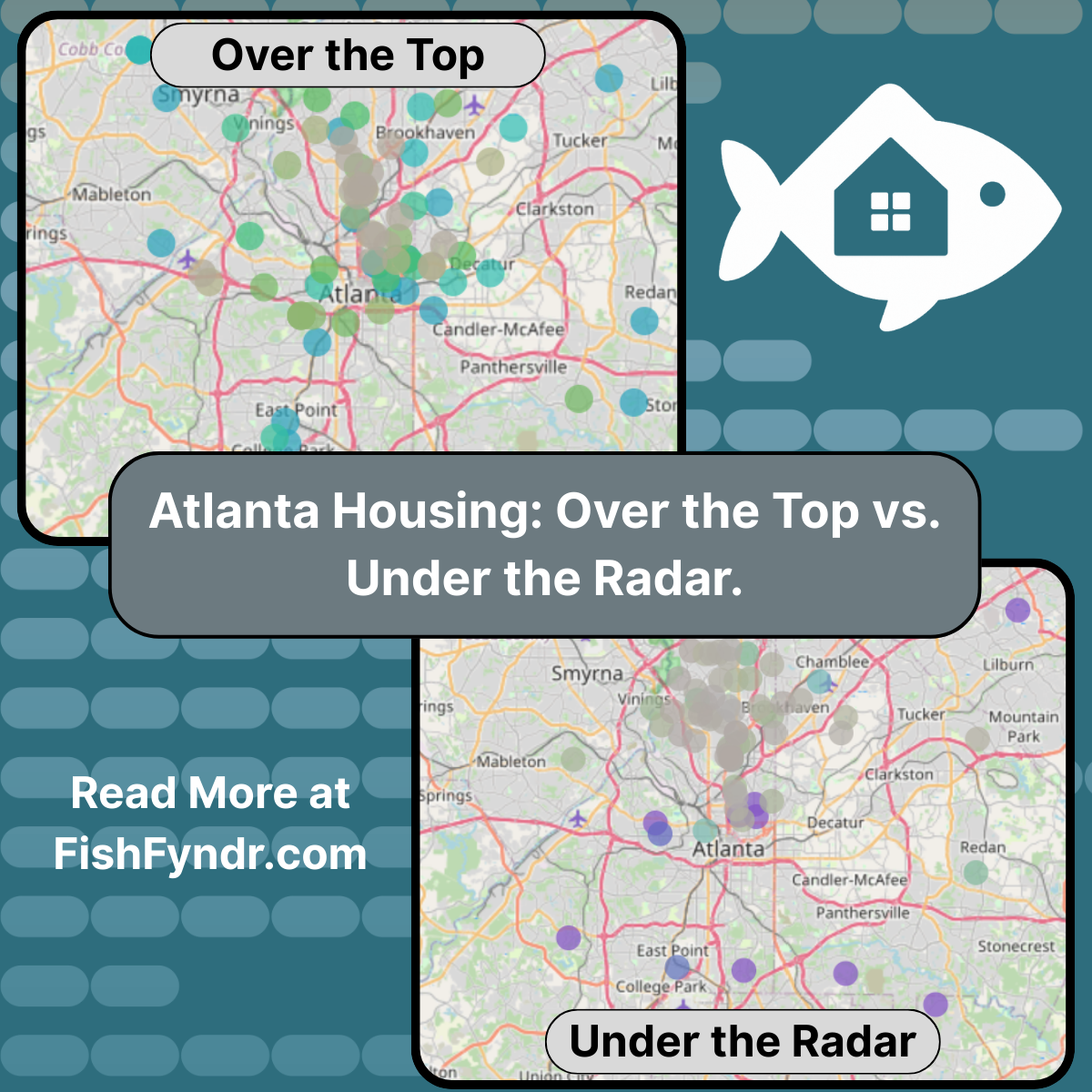 Map showing clusters of overpriced homes in Decatur/Druid Hills and undervalued homes in Buckhead/Sandy Springs